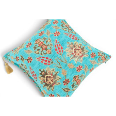 Turkish Fabric Pillow Cover 18x18, Turquoise Blue Boho Throw Pillow,Topkapi Palace Pattern Decorative Sofa Accent Ethnic Cushion