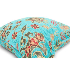 Turkish Fabric Pillow Cover 18x18, Turquoise Blue Boho Throw Pillow,Topkapi Palace Pattern Decorative Sofa Accent Ethnic Cushion