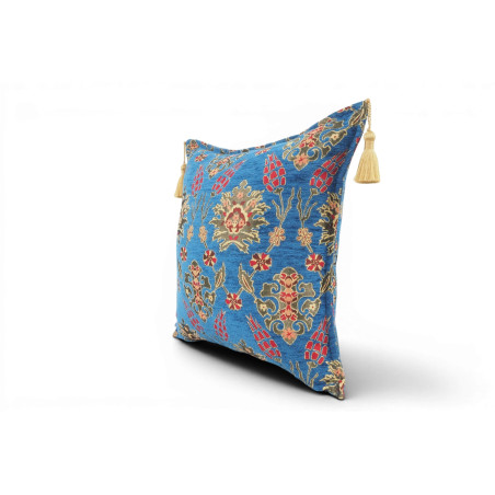 Turkish Fabric Pillow Cover 18x18, Royal Blue Boho Throw Pillow, Topkapi Palace Pattern Decorative Sofa Accent Ethnic Cushion