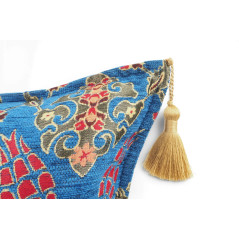 Turkish Fabric Pillow Cover 18x18, Royal Blue Boho Throw Pillow, Topkapi Palace Pattern Decorative Sofa Accent Ethnic Cushion
