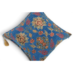 Turkish Fabric Pillow Cover 18x18, Royal Blue Boho Throw Pillow, Topkapi Palace Pattern Decorative Sofa Accent Ethnic Cushion