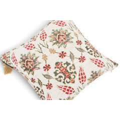 Turkish Fabric Pillow Cover 18x18, Beige Boho Throw Pillow, Topkapi Palace Pattern Decorative Sofa Accent Ethnic Cushion Case