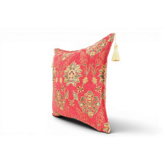 Turkish Fabric Pillow Cover 18x18, Red Boho Throw Pillow, Topkapi Palace Pattern Decorative Sofa Accent Ethnic Cushion Case