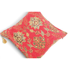 Turkish Fabric Pillow Cover 18x18, Red Boho Throw Pillow, Topkapi Palace Pattern Decorative Sofa Accent Ethnic Cushion Case