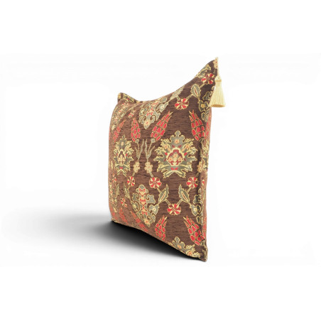 Turkish Fabric Pillow Cover 18x18, Brown Boho Throw Pillow, Topkapi Palace Pattern Decorative Sofa Accent Ethnic Cushion Case