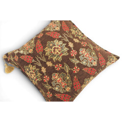 Turkish Fabric Pillow Cover 18x18, Brown Boho Throw Pillow, Topkapi Palace Pattern Decorative Sofa Accent Ethnic Cushion Case