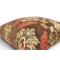Turkish Fabric Pillow Cover 18x18, Brown Boho Throw Pillow, Topkapi Palace Pattern Decorative Sofa Accent Ethnic Cushion Case