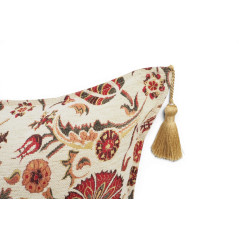 Turkish Fabric Pillow Cover 18x18, Beige Boho Throw Pillow,Caucasus Carnation Pattern Decorative Sofa Accent Ethnic Cushion Case