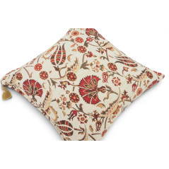 Turkish Fabric Pillow Cover 18x18, Beige Boho Throw Pillow,Caucasus Carnation Pattern Decorative Sofa Accent Ethnic Cushion Case