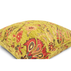 Turkish Fabric Pillow Cover 18x18, Pistachio Green Boho Throw Pillow, Caucasus Carnation Pattern Decorative Sofa Accent Ethnic