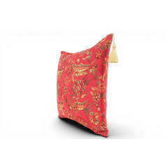 Turkish Fabric Pillow Cover 18x18, Red Boho Throw Pillow, Caucasus Carnation Pattern Decorative Sofa Accent Ethnic Cushion Case