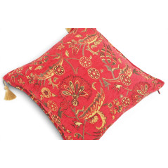 Turkish Fabric Pillow Cover 18x18, Red Boho Throw Pillow, Caucasus Carnation Pattern Decorative Sofa Accent Ethnic Cushion Case