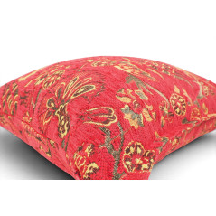 Turkish Fabric Pillow Cover 18x18, Red Boho Throw Pillow, Caucasus Carnation Pattern Decorative Sofa Accent Ethnic Cushion Case