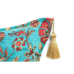 Turkish Fabric Pillow Cover 18x18, Turquoise Blue Boho Throw Pillow, Caucasus Carnation Pattern Decorative Sofa Accent Ethnic