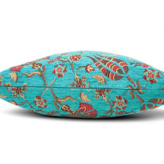 Turkish Fabric Pillow Cover 18x18, Turquoise Blue Boho Throw Pillow, Caucasus Carnation Pattern Decorative Sofa Accent Ethnic