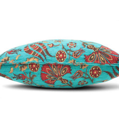 Turkish Fabric Pillow Cover 18x18, Turquoise Blue Boho Throw Pillow, Caucasus Carnation Pattern Decorative Sofa Accent Ethnic
