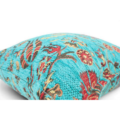 Turkish Fabric Pillow Cover 18x18, Turquoise Blue Boho Throw Pillow, Caucasus Carnation Pattern Decorative Sofa Accent Ethnic