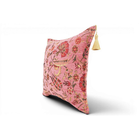 Turkish Fabric Pillow Cover 18x18, Pale Pink Boho Throw Pillow, Caucasus Carnation Pattern Decorative Sofa Accent Ethnic Cushion