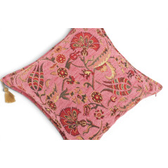 Turkish Fabric Pillow Cover 18x18, Pale Pink Boho Throw Pillow, Caucasus Carnation Pattern Decorative Sofa Accent Ethnic Cushion