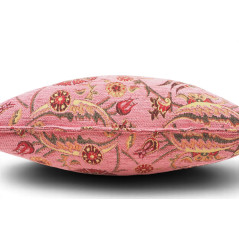 Turkish Fabric Pillow Cover 18x18, Pale Pink Boho Throw Pillow, Caucasus Carnation Pattern Decorative Sofa Accent Ethnic Cushion