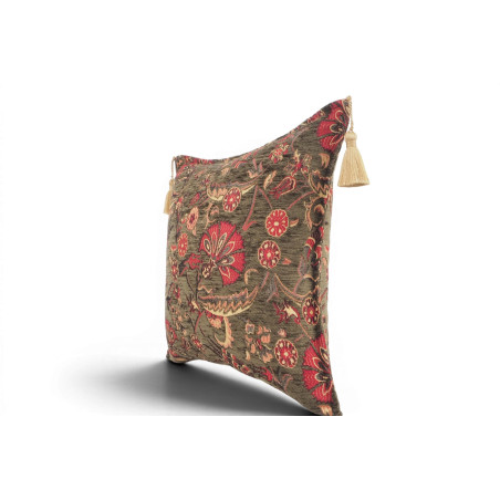 Turkish Fabric Pillow Cover 18x18, Moss Green Boho Throw Pillow,Caucasus Carnation Pattern Decorative Sofa Accent Ethnic Cushion
