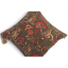 Turkish Fabric Pillow Cover 18x18, Moss Green Boho Throw Pillow,Caucasus Carnation Pattern Decorative Sofa Accent Ethnic Cushion