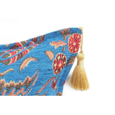 Turkish Fabric Pillow Cover 18x18, Royal Blue Boho Throw Pillow,Caucasus Carnation Pattern Decorative Sofa Accent Ethnic Cushion