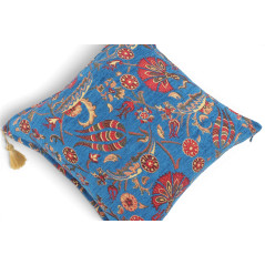 Turkish Fabric Pillow Cover 18x18, Royal Blue Boho Throw Pillow,Caucasus Carnation Pattern Decorative Sofa Accent Ethnic Cushion