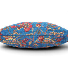 Turkish Fabric Pillow Cover 18x18, Royal Blue Boho Throw Pillow,Caucasus Carnation Pattern Decorative Sofa Accent Ethnic Cushion