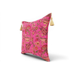 Turkish Fabric Pillow Cover 18x18, Mazenda Pink Boho Throw Pillow, Caucasus Carnation Pattern Decorative Sofa Accent Ethnic Case