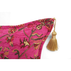 Turkish Fabric Pillow Cover 18x18, Mazenda Pink Boho Throw Pillow, Caucasus Carnation Pattern Decorative Sofa Accent Ethnic Case