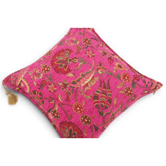 Turkish Fabric Pillow Cover 18x18, Mazenda Pink Boho Throw Pillow, Caucasus Carnation Pattern Decorative Sofa Accent Ethnic Case
