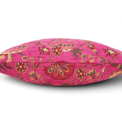 Turkish Fabric Pillow Cover 18x18, Mazenda Pink Boho Throw Pillow, Caucasus Carnation Pattern Decorative Sofa Accent Ethnic Case