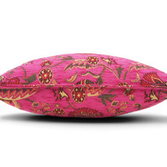 Turkish Fabric Pillow Cover 18x18, Mazenda Pink Boho Throw Pillow, Caucasus Carnation Pattern Decorative Sofa Accent Ethnic Case