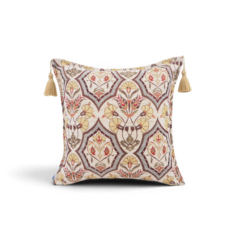 Turkish Fabric Pillow Cover 18x18, Beige Boho Throw Pillow, Carnation Pattern Decorative Sofa Accent Ethnic Cushion Case Turkish Fabric Pillow Cover 18x18, Beige Boho Throw Pillow, Carnation Pattern Decorative Sofa Accent Ethnic Cushion Case