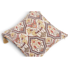 Turkish Fabric Pillow Cover 18x18, Beige Boho Throw Pillow, Carnation Pattern Decorative Sofa Accent Ethnic Cushion Case