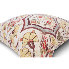 Turkish Fabric Pillow Cover 18x18, Beige Boho Throw Pillow, Carnation Pattern Decorative Sofa Accent Ethnic Cushion Case