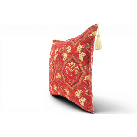 Fabric Pillow, Fabric Pillow 18x18, Red Carnation Pattern Turkish Fabric Pillow, Decorative Accent and Throw Pillow