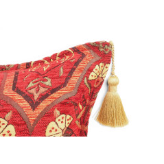 Turkish Fabric Pillow Cover 18x18, Red Boho Throw Pillow, Carnation Pattern Decorative Sofa Accent Ethnic Cushion Case