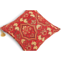 Turkish Fabric Pillow Cover 18x18, Red Boho Throw Pillow, Carnation Pattern Decorative Sofa Accent Ethnic Cushion Case