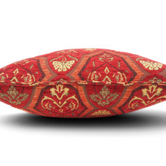 Turkish Fabric Pillow Cover 18x18, Red Boho Throw Pillow, Carnation Pattern Decorative Sofa Accent Ethnic Cushion Case