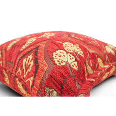 Turkish Fabric Pillow Cover 18x18, Red Boho Throw Pillow, Carnation Pattern Decorative Sofa Accent Ethnic Cushion Case