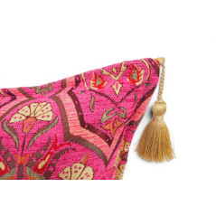 Turkish Fabric Pillow Cover 18x18, Mazenda Pink Boho Throw Pillow, Carnation Pattern Decorative Sofa Accent Ethnic Cushion Case