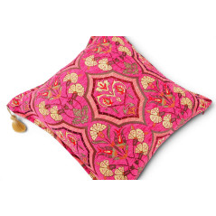 Turkish Fabric Pillow Cover 18x18, Mazenda Pink Boho Throw Pillow, Carnation Pattern Decorative Sofa Accent Ethnic Cushion Case