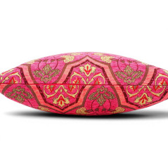 Turkish Fabric Pillow Cover 18x18, Mazenda Pink Boho Throw Pillow, Carnation Pattern Decorative Sofa Accent Ethnic Cushion Case