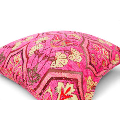 Turkish Fabric Pillow Cover 18x18, Mazenda Pink Boho Throw Pillow, Carnation Pattern Decorative Sofa Accent Ethnic Cushion Case