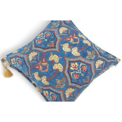 Turkish Fabric Pillow Cover 18x18, Royal Blue Boho Throw Pillow, Carnation Pattern Decorative Sofa Accent Ethnic Cushion Case