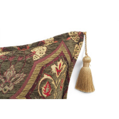 Turkish Fabric Pillow Cover 18x18, Moss Green Boho Throw Pillow, Carnation Pattern Decorative Sofa Accent Ethnic Cushion Case