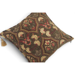 Turkish Fabric Pillow Cover 18x18, Moss Green Boho Throw Pillow, Carnation Pattern Decorative Sofa Accent Ethnic Cushion Case