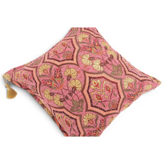 Turkish Fabric Pillow Cover 18x18, Pale Pink Boho Throw Pillow, Carnation Pattern Decorative Sofa Accent Ethnic Cushion Case